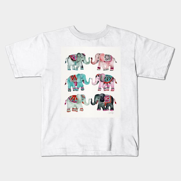 turquoise red elephants Kids T-Shirt by CatCoq